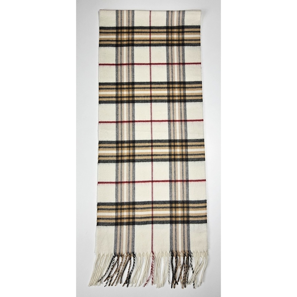Croft & Barrow Plaid Scarf 100% Acrylic Off-White Tan Black Red Made In‎ Germany